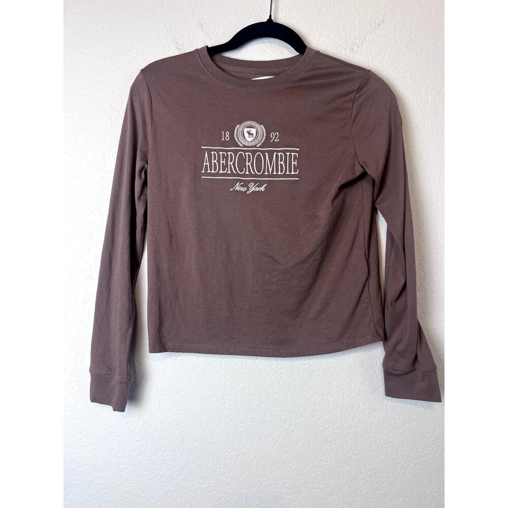 Cute Abercrombie Kids Brown Embroidered Logo Long Sleeve Top